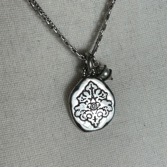 Brighton Double Strand Oval Pendant Necklace Silver Plated Single Clear Crystal - Picture 3 of 10